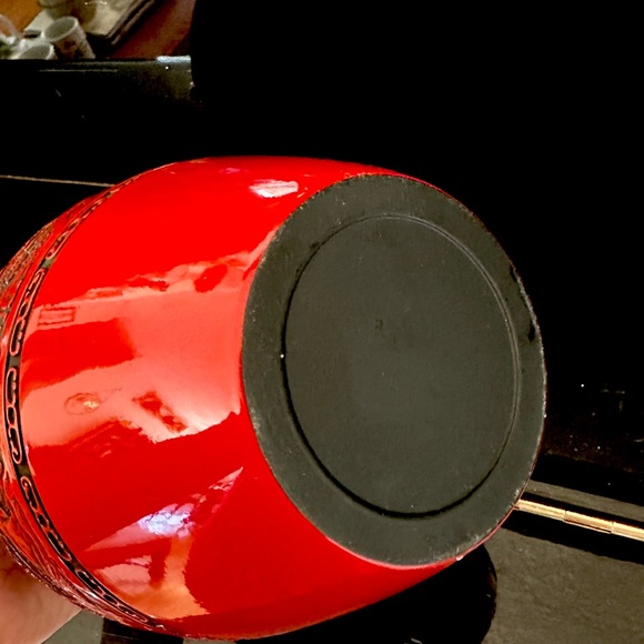 Japanese Flower Vase Red Cinnabar Lacquer Kabin Ikebana Kamakura Bori Ceremony - Picture 9 of 15